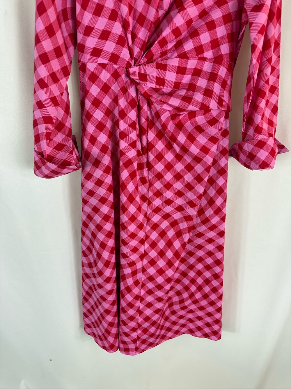 Scoop women dress Red Pink Gingham Twist-Waist Midi Shirt Dress size: L - Picture 7 of 17